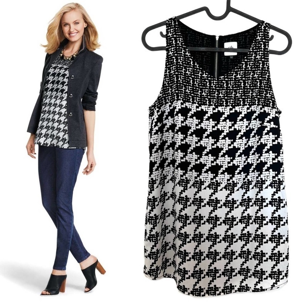 Cabi Black / White Houndstooth Print Broken Check Blouse Size XS